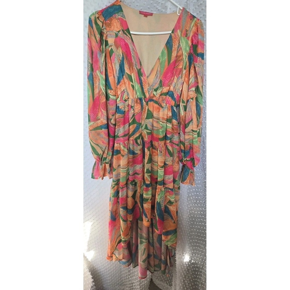 Flying Tomato Floral High Low Maxi Dress Small Vneck Tropical Fun Boho - Picture 5 of 6